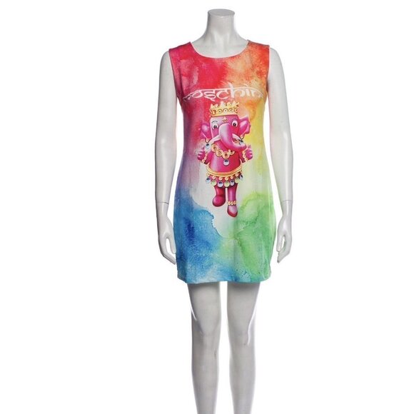 MOSCHINO COUTURE Crowned Tie-Dye Elephant Tank Mini Dress Sleeveless Size S - Picture 2 of 7